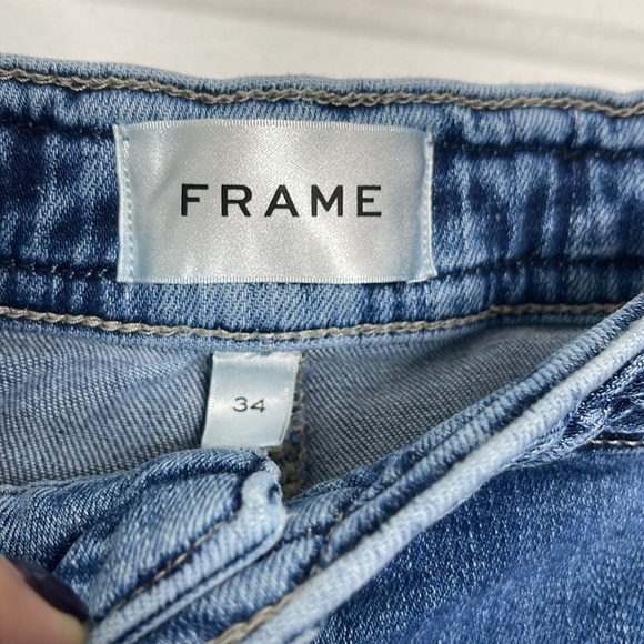 FRAME Braided Waist Band High Rise Wide Leg Daphne Blue Stretch Jeans Size 34 - Picture 3 of 5